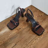 Graduation Gift Big Sale  2022 Women Sandals Ankle Strap Open Toe Narrow Band Ladies Hight Heel Sandals Solid Color Fashion Retro Female Square Toe Shoes