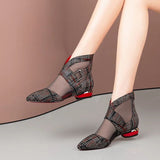 Graduation Gift Big Sale  Spring New Single Shoes Women Low Heels Woman Ponited toe Mesh Shoes Buckle Side Hollow out Lattice Pattern Black Red