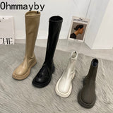 Lourdasprec 2022 Women Long Boots Thick Sole Ladies Zipper Knight Flats Heel Boots Fashion Knee-High Boots Botas Mujer Invierno Winter Shoes