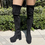 Halloween Lourdasprec 2022 Luxury Platform Elegant Long Thigh High Sexy Ladies Women Boots Goth Stretch Elastic Thick High Heels Over The Knee Boots