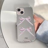 LOURDASPREC-Lourdasprec-Kawaii Aesthetic Korean Pink Ribbon Bow Mirror iPhone Case