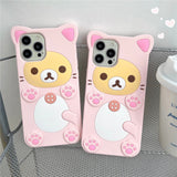 Lourdasprec-Harajuku Kawaii Rilakkuma Korilakkuma Pink Cat Silicone iPhone Case