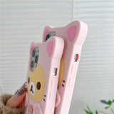 Lourdasprec-Harajuku Kawaii Rilakkuma Korilakkuma Pink Cat Silicone iPhone Case