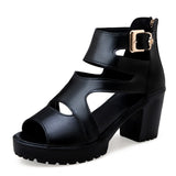 Graduation Gift Big Sale  2022 Women Sandals Soft Leather PU High Squre Heel Sandals Black Thick Platform Shoes Female Open Toe Party wedding Shoes