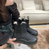 Lourdasprec Lolita Boots Boots-Women Zipper Shoes Round Toe Australia Winter Footwear Flat Heel Ankle Rubber Snow Low Ladies Rome Fabri