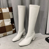Lourdasprec 2022 Women Knee-High Boots PU Soft Leather Ladies Zipper Knight Shoes Fashion Winter Heel Long Boots Botas Mujer Invierno 2022