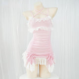 Lourdasprec-Harajuku Kawaii Y2K Baby Pink Ruched Dress