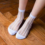 Lourdasprec 1 Pair Lace Mesh Fishnet Socks Nylon Transparent Stretch Elasticity Stripe Dot Ankle Sock Net Yarn Thin Women Cool Socks