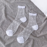 Lourdasprec 1 Pair Lace Mesh Fishnet Socks Nylon Transparent Stretch Elasticity Stripe Dot Ankle Sock Net Yarn Thin Women Cool Socks