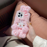 Lourdasprec-Kawaii Kuromi My Melody Hello Kitty Fluffy iPhone Case